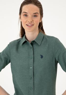 Kadın Koyu Yeşil Uzun Kollu Basic Gömlek - 50316711075