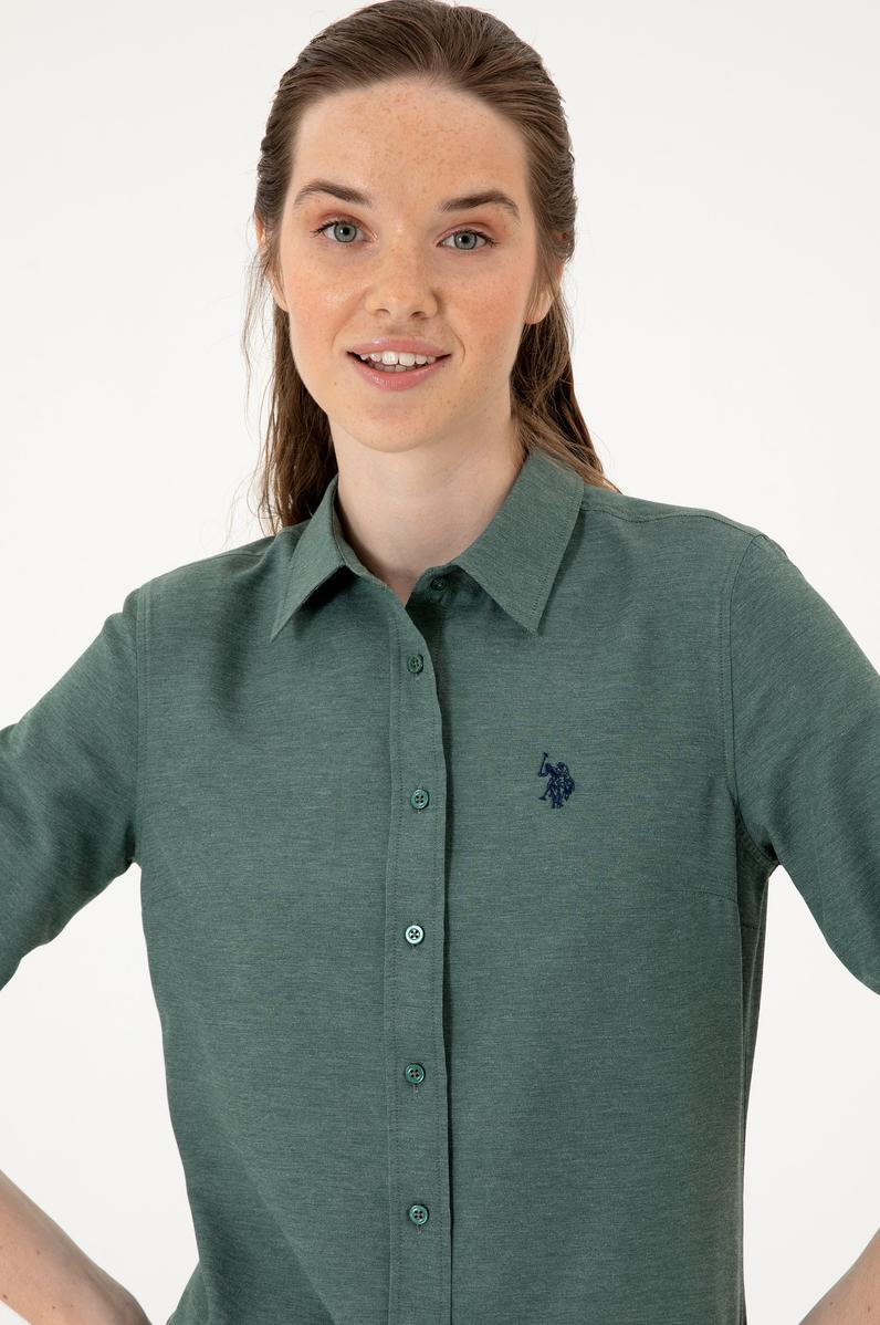 Kadın Koyu Yeşil Uzun Kollu Basic Gömlek