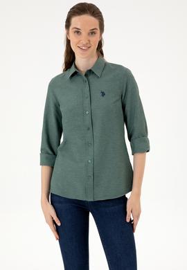 Kadın Koyu Yeşil Uzun Kollu Basic Gömlek - 50316711075