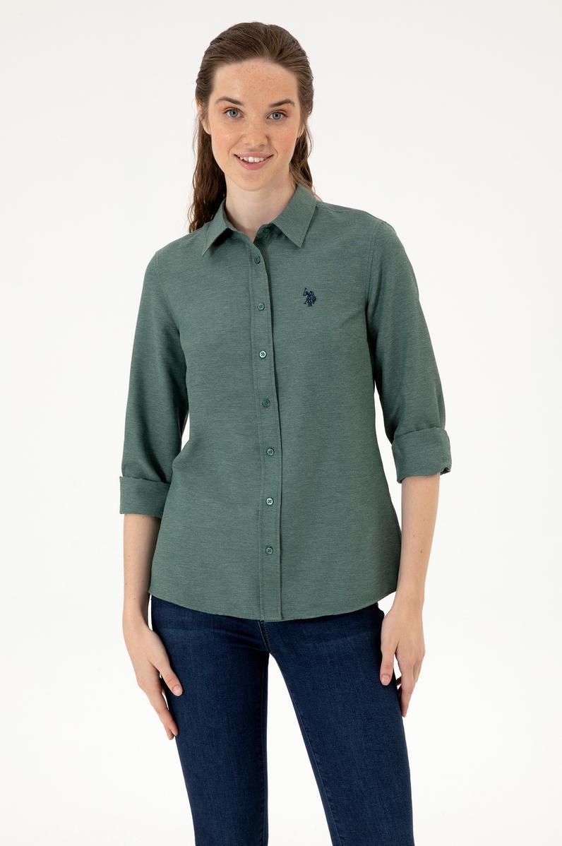 Kadın Koyu Yeşil Uzun Kollu Basic Gömlek