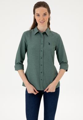 Kadın Koyu Yeşil Uzun Kollu Basic Gömlek - 50316711075