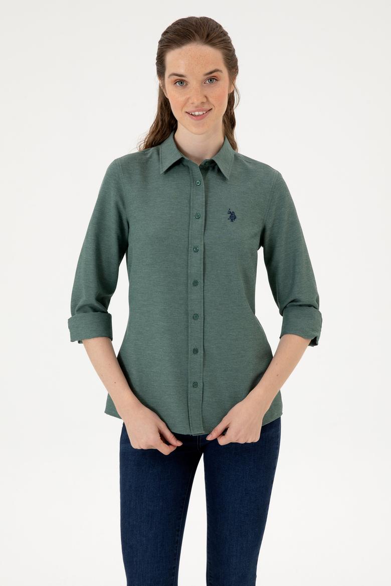 Kadın Koyu Yeşil Uzun Kollu Basic Gömlek - 50316711075