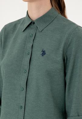 Kadın Koyu Yeşil Uzun Kollu Basic Gömlek - 50316711075