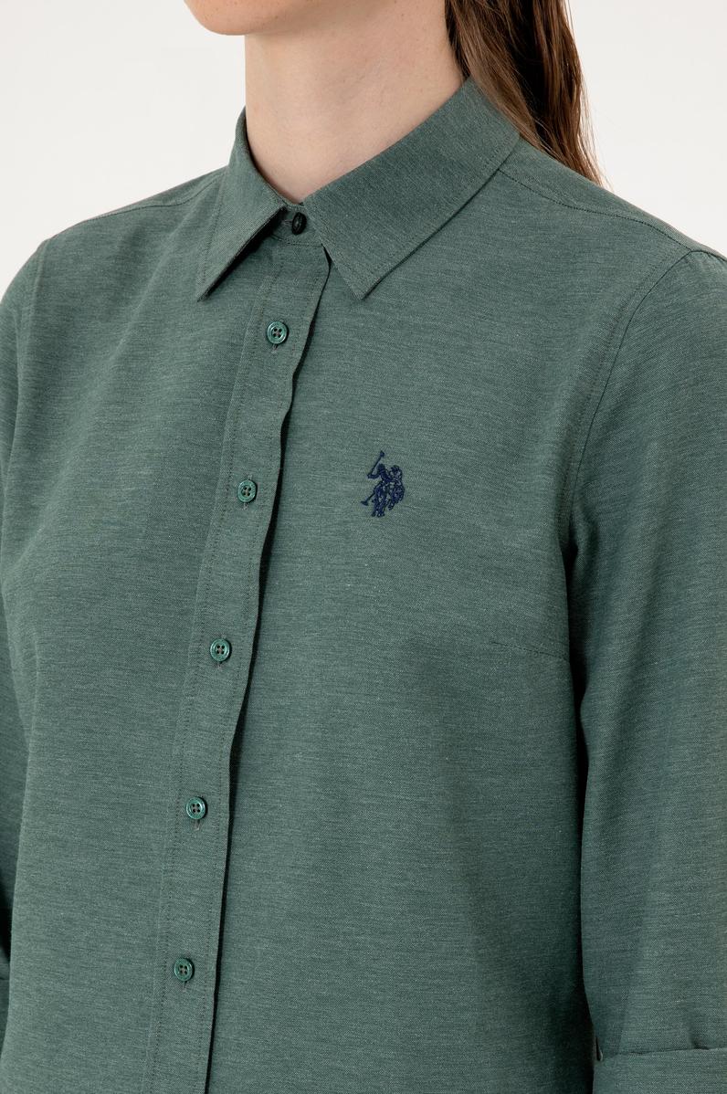 Kadın Koyu Yeşil Uzun Kollu Basic Gömlek