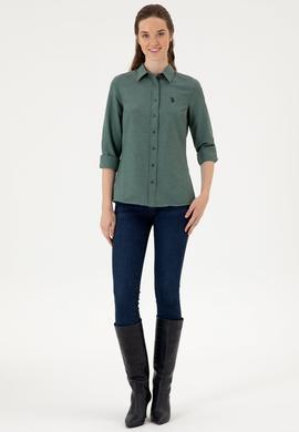 Kadın Koyu Yeşil Uzun Kollu Basic Gömlek - 50316711075