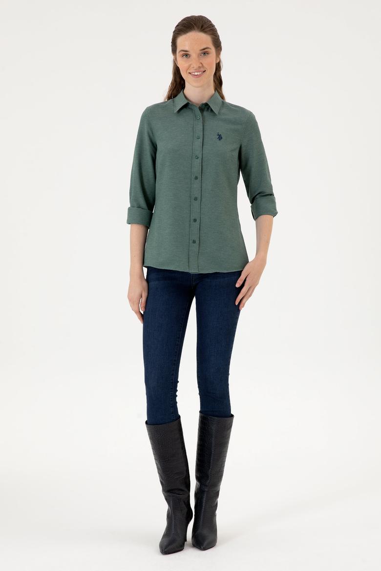 Kadın Koyu Yeşil Uzun Kollu Basic Gömlek - 50316711075