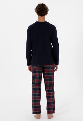 Erkek Kırmızı Ekoseli Lacivert Pijama Takımı - 50318615007