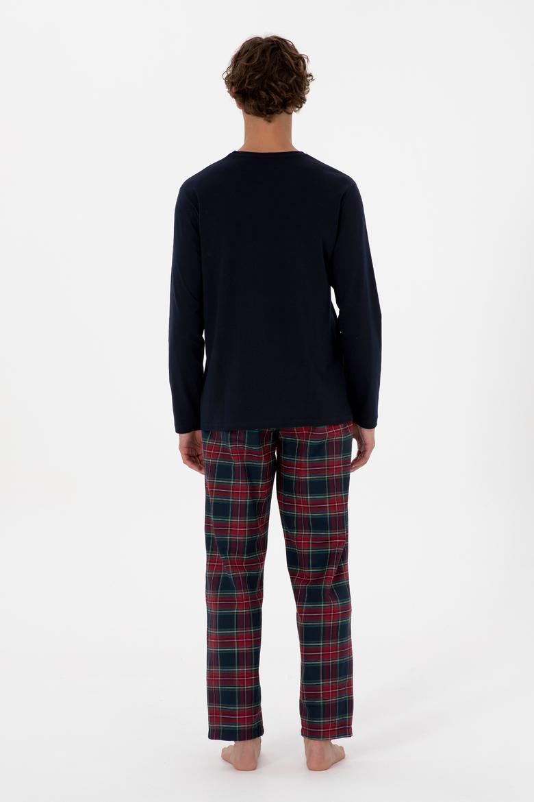 Erkek Kırmızı Ekoseli Lacivert Pijama Takımı - 50318615007