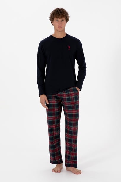 Erkek Kırmızı Ekoseli Lacivert Pijama Takımı