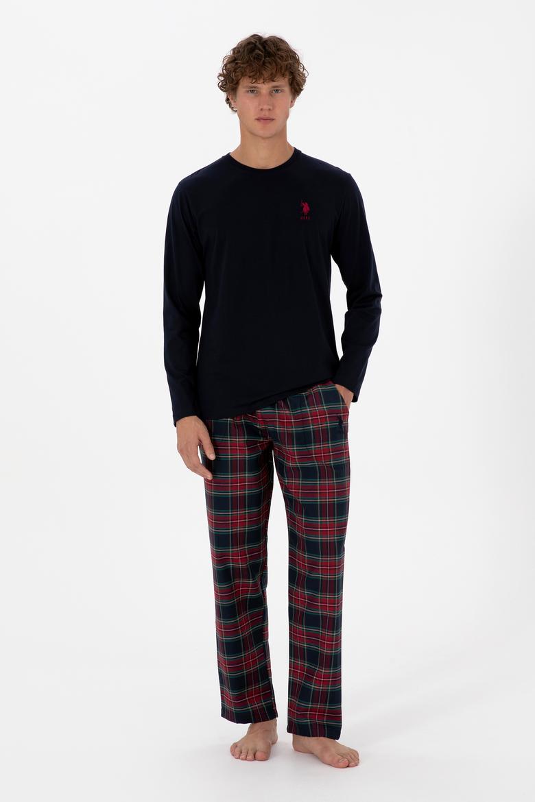 Erkek Kırmızı Ekoseli Lacivert Pijama Takımı