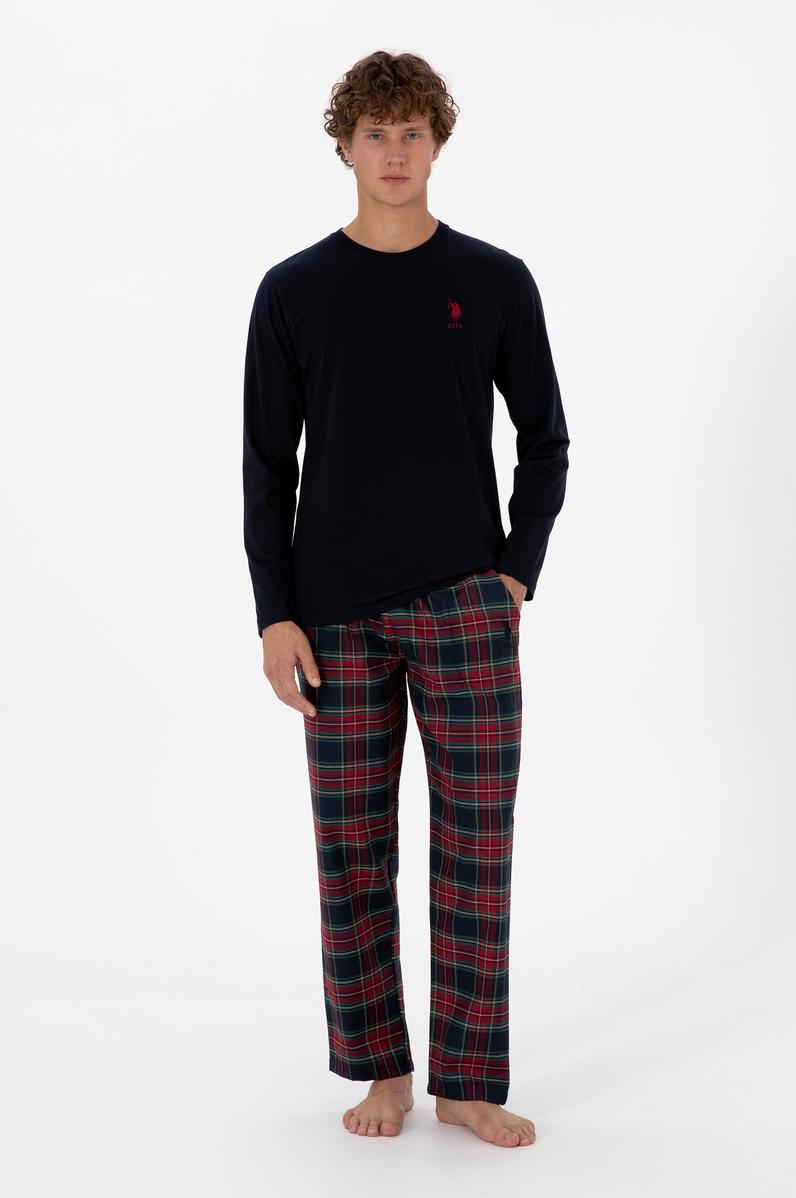 Erkek Kırmızı Ekoseli Lacivert Pijama Takımı