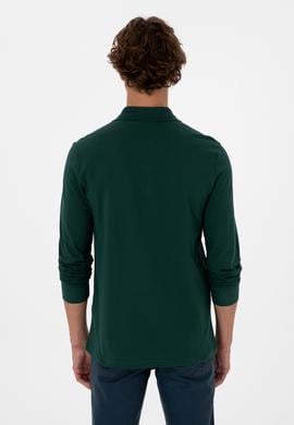 Erkek Regular Fit Polo Yaka Koyu Yeşil Basic Sweatshirt - 50315941037