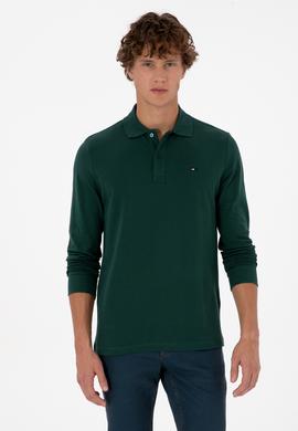 Erkek Regular Fit Polo Yaka Koyu Yeşil Basic Sweatshirt - 50315941037