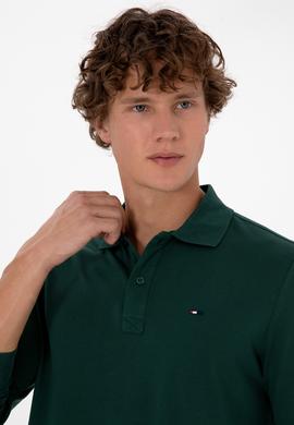 Erkek Regular Fit Polo Yaka Koyu Yeşil Basic Sweatshirt - 50315941037
