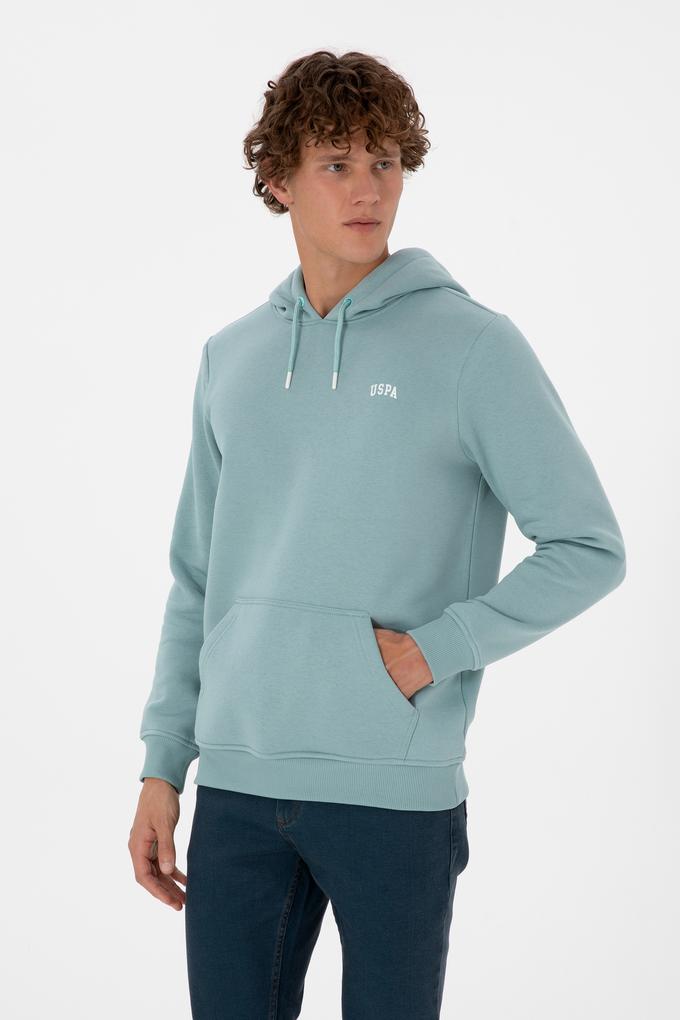 Erkek Regular Fit Kapüşonlu Şardonlu Mint Basic Sweatshirt