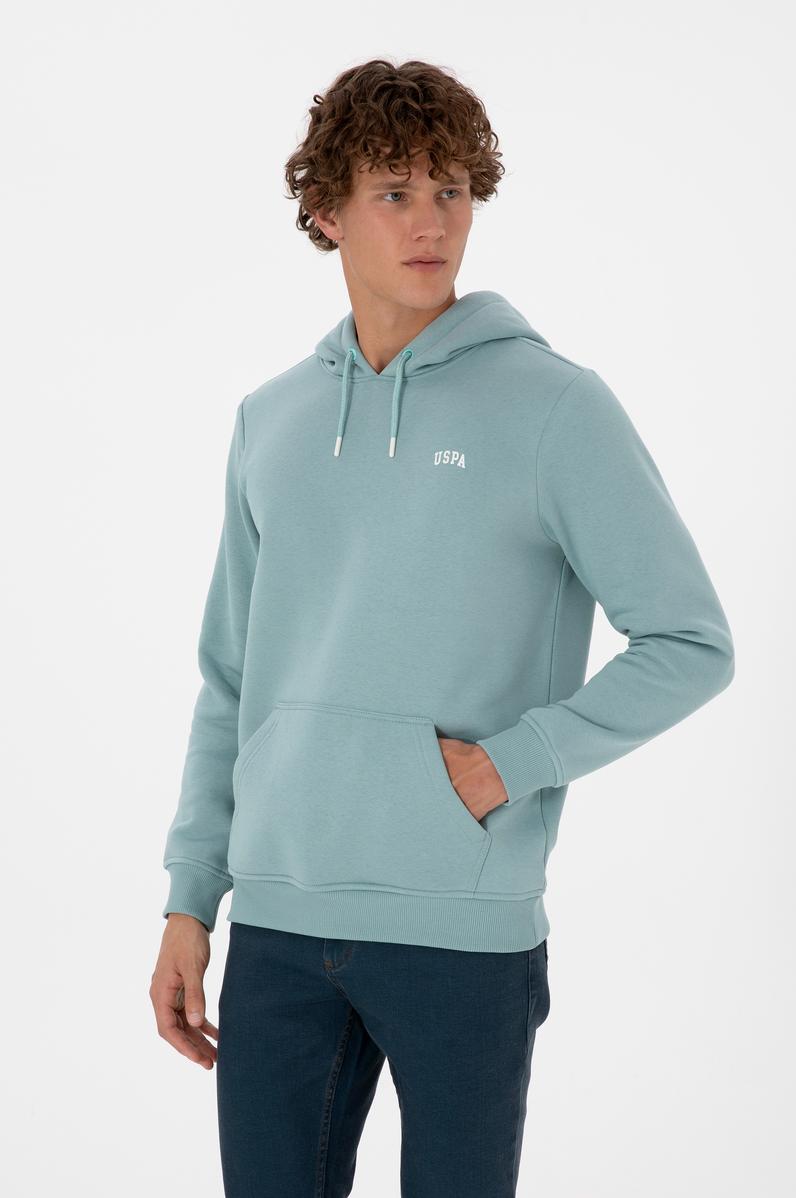 Erkek Regular Fit Kapüşonlu Şardonlu Mint Basic Sweatshirt