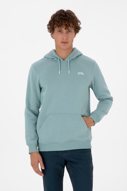Erkek Regular Fit Kapüşonlu Şardonlu Mint Basic Sweatshirt