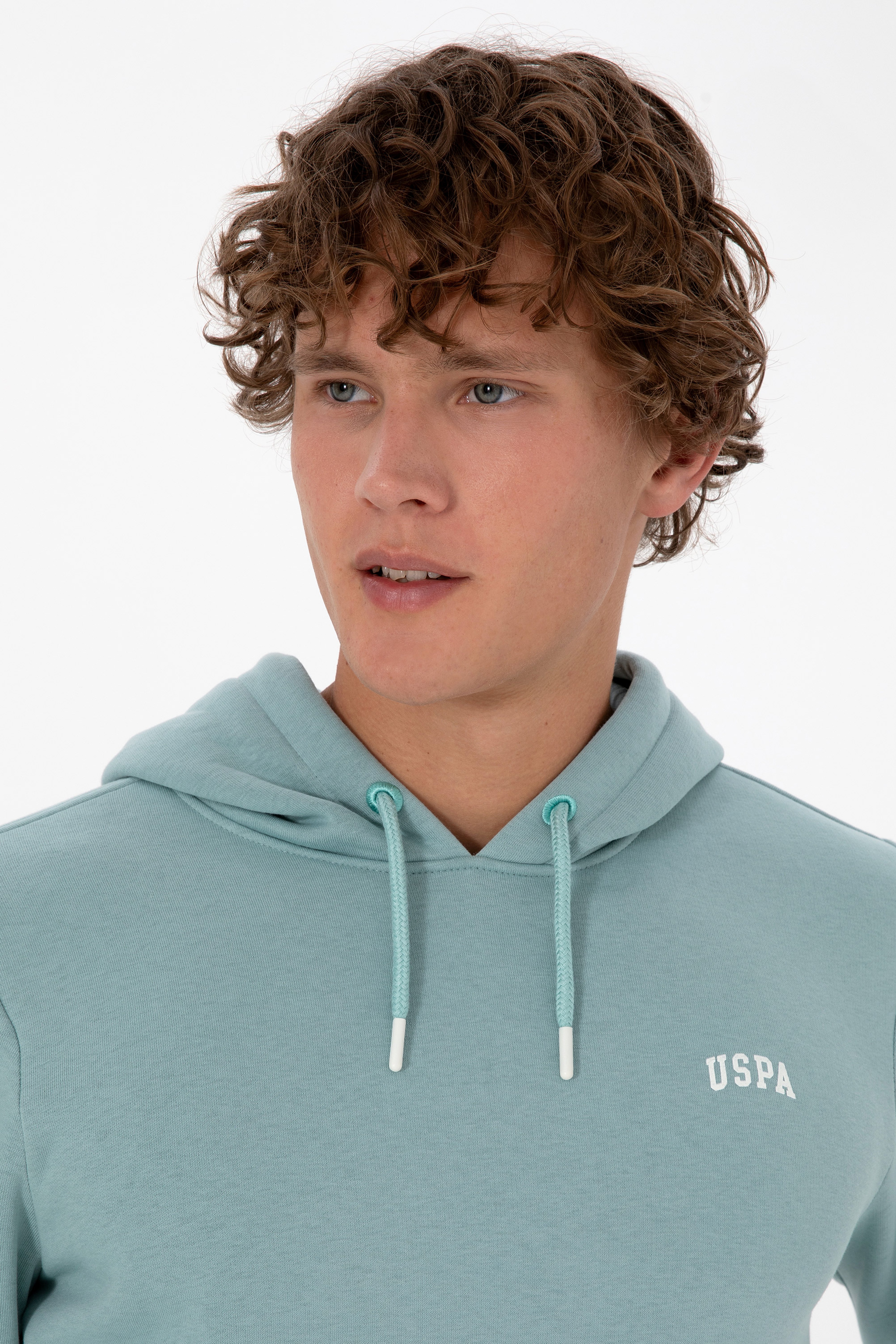 Erkek Regular Fit Kapüşonlu Şardonlu Mint Basic Sweatshirt