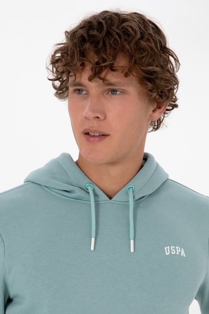 Erkek Regular Fit Kapüşonlu Şardonlu Mint Basic Sweatshirt