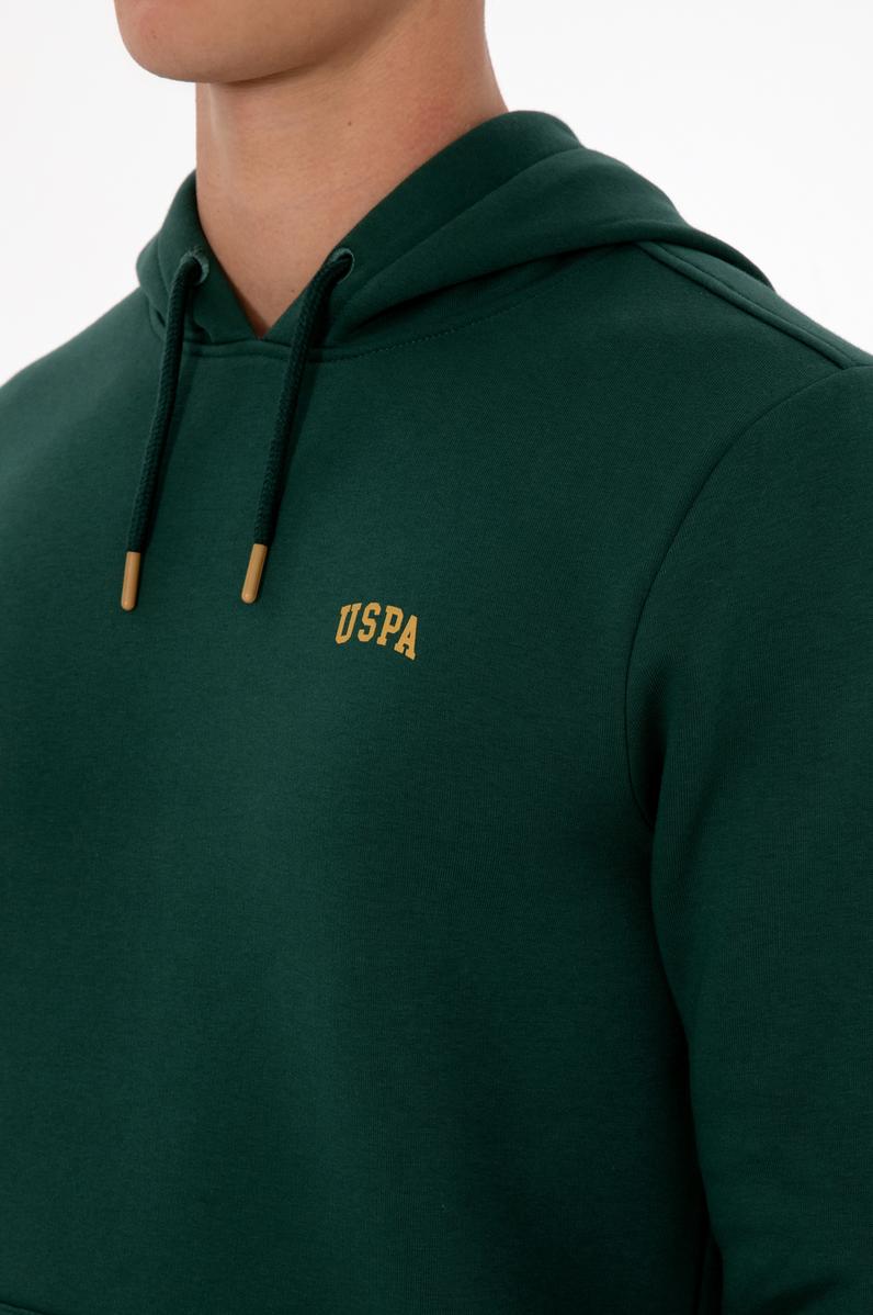 Erkek Regular Fit Kapüşonlu Şardonlu Koyu Yeşil Basic Sweatshirt