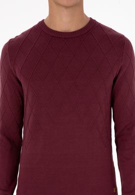Erkek Slim Fit Bisiklet Yaka Desenli Bordo Kazak - 50315748014