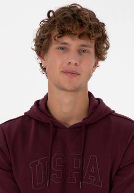 Erkek Regular Fit Kapüşonlu Koyu Bordo Basic Sweatshirt - 50315663103