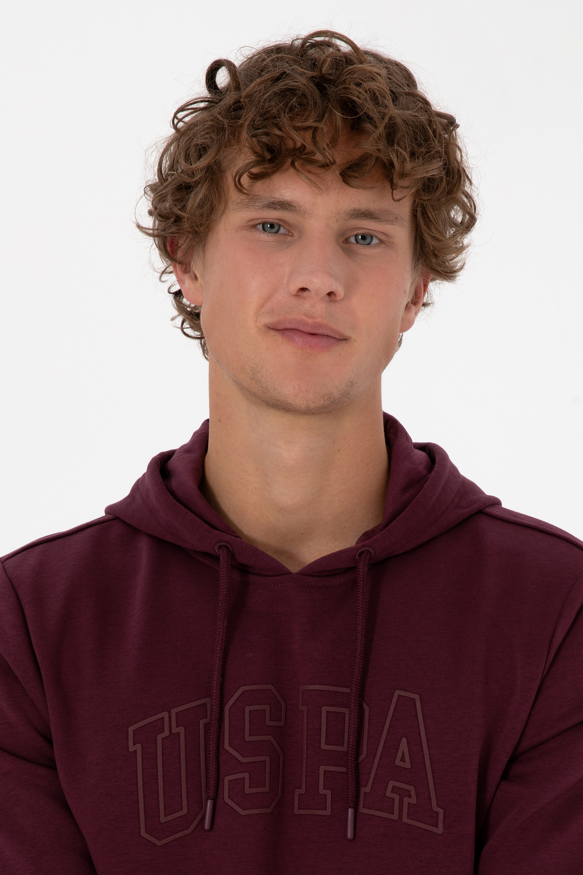 Erkek Regular Fit Kapüşonlu Koyu Bordo Basic Sweatshirt - Image 2