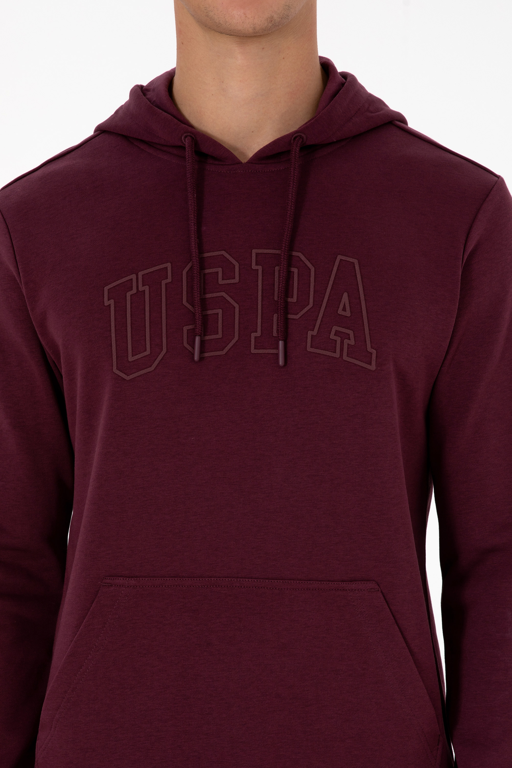 Erkek Regular Fit Kapüşonlu Koyu Bordo Basic Sweatshirt - Image 6