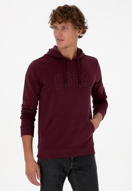 Erkek Regular Fit Kapüşonlu Koyu Bordo Basic Sweatshirt - 50315663103