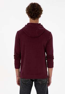 Erkek Regular Fit Kapüşonlu Koyu Bordo Basic Sweatshirt - 50315663103