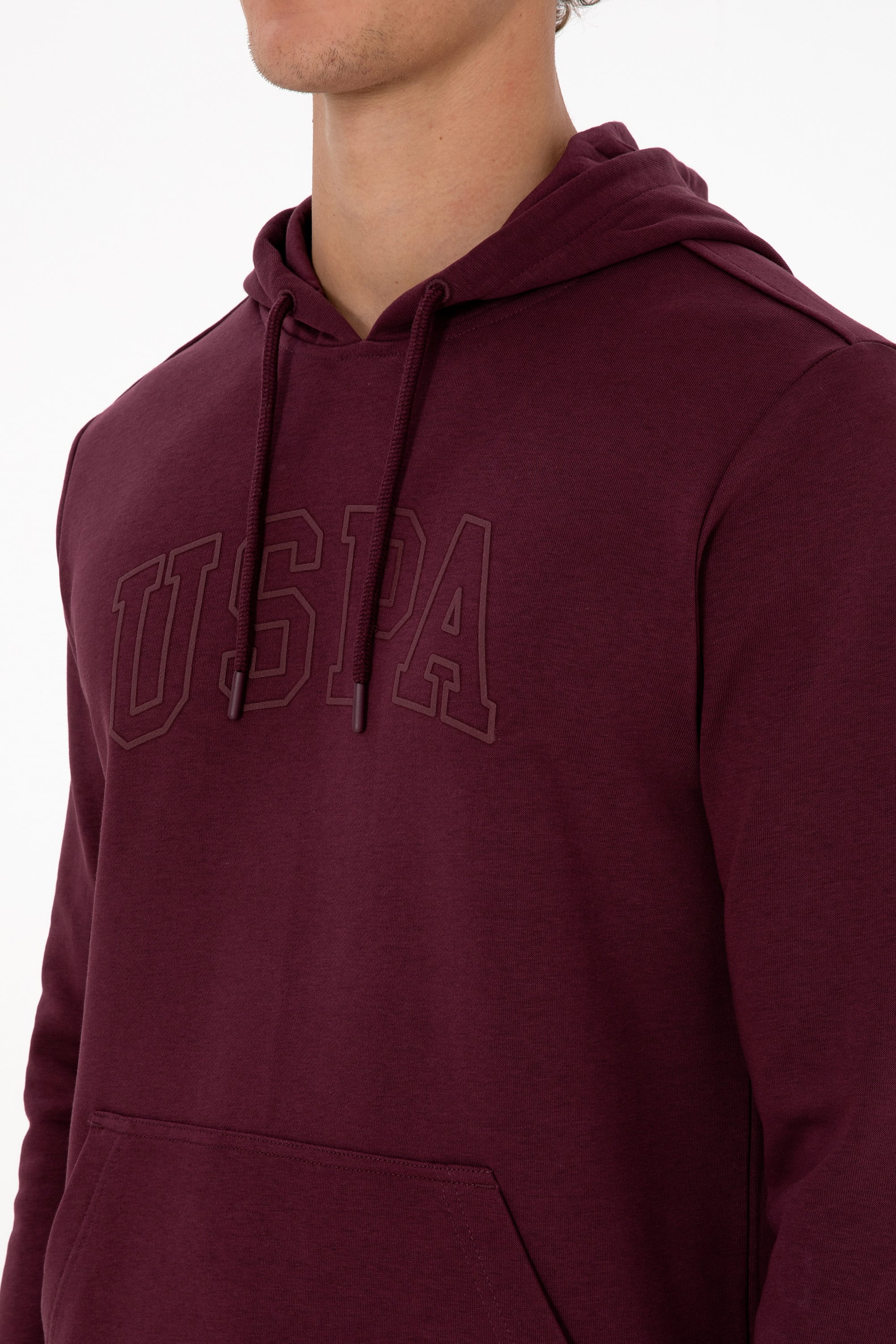 Erkek Regular Fit Kapüşonlu Koyu Bordo Basic Sweatshirt - Image 7
