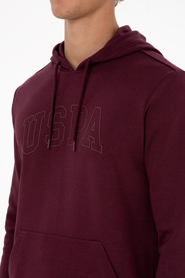 Erkek Regular Fit Kapüşonlu Koyu Bordo Basic Sweatshirt - 50315663103