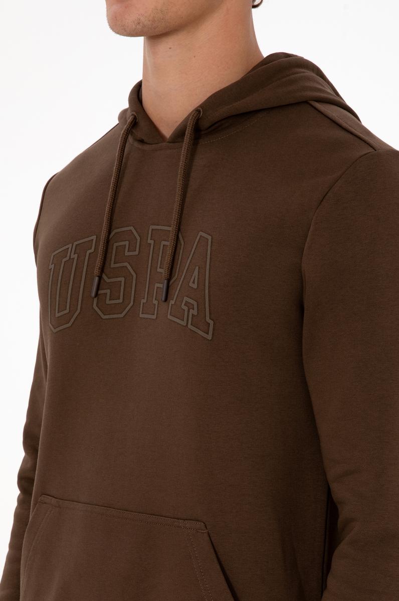 Erkek Regular Fit Kapüşonlu Kahverengi Basic Sweatshirt