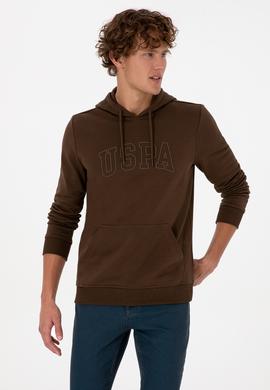 Erkek Regular Fit Kapüşonlu Kahverengi Basic Sweatshirt - 50315663069