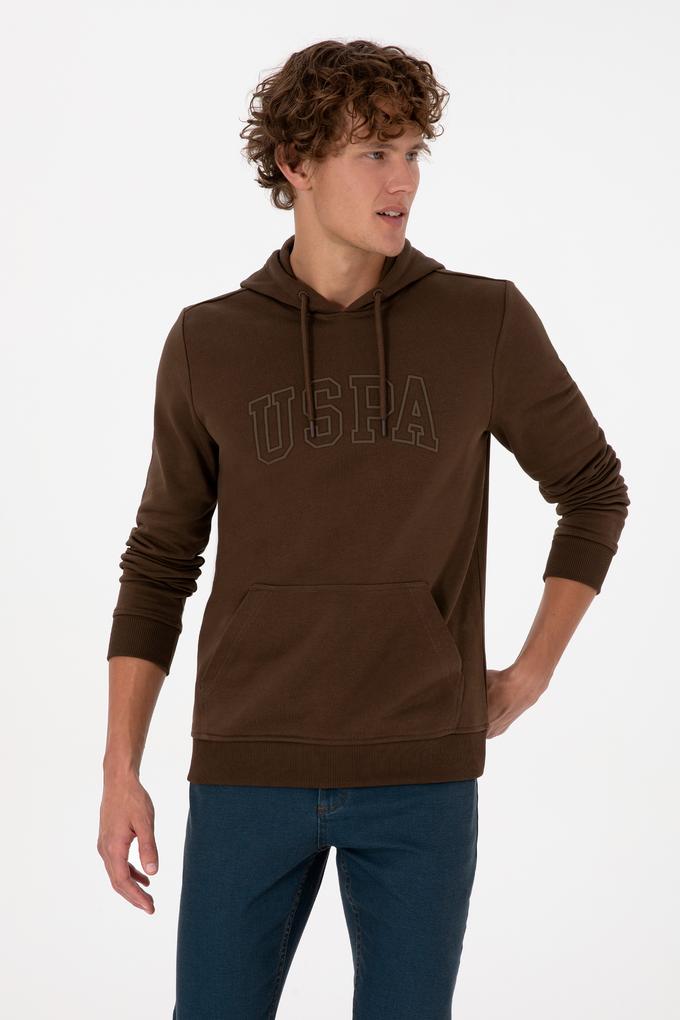 Erkek Regular Fit Kapüşonlu Kahverengi Basic Sweatshirt