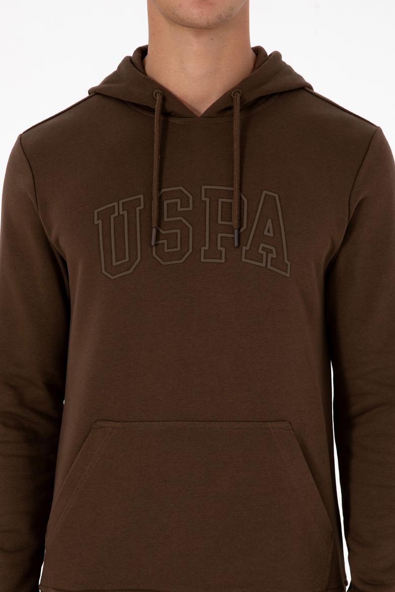 Erkek Regular Fit Kapüşonlu Kahverengi Basic Sweatshirt - 50315663069