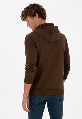 Erkek Regular Fit Kapüşonlu Kahverengi Basic Sweatshirt - 50315663069