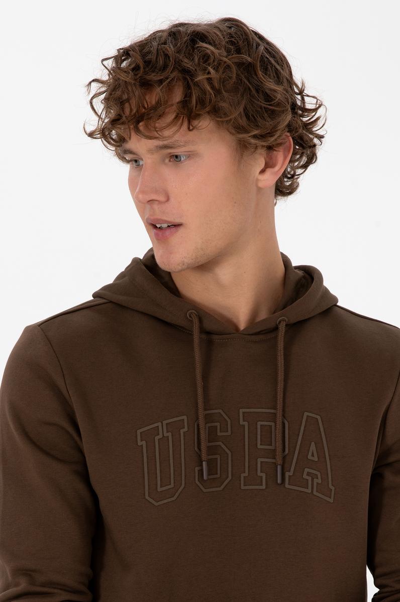 Erkek Regular Fit Kapüşonlu Kahverengi Basic Sweatshirt