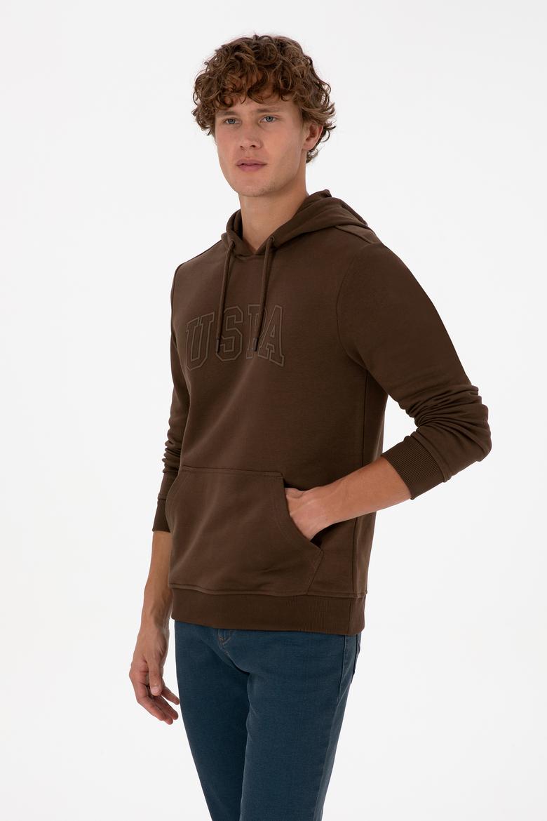Erkek Regular Fit Kapüşonlu Kahverengi Basic Sweatshirt - 50315663069