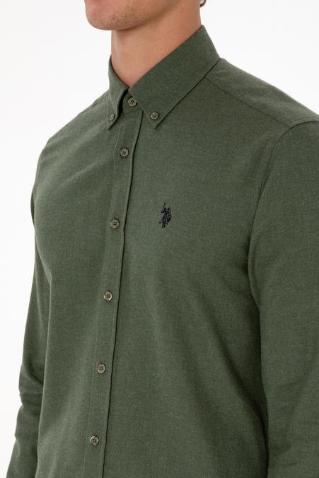 Erkek Haki Uzun Kollu Basic Gömlek