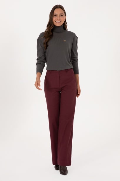 Kadın Bordo Loose Fit Kanvas Pantolon