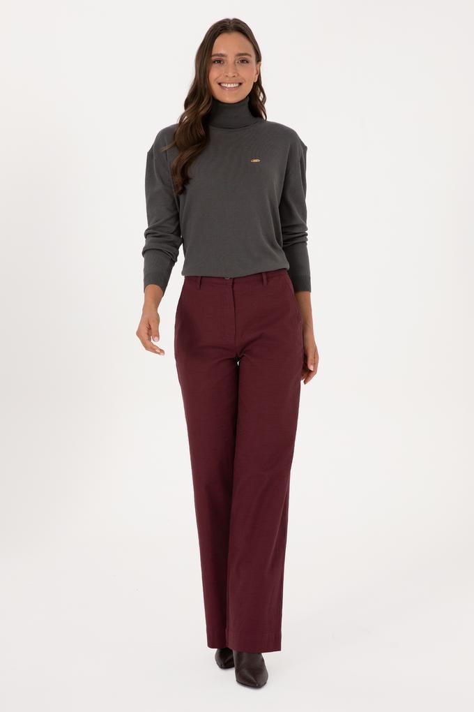 Kadın Bordo Loose Fit Kanvas Pantolon