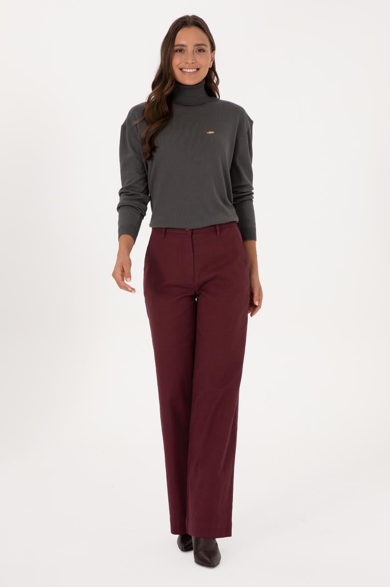 Kadın Bordo Loose Fit Kanvas Pantolon