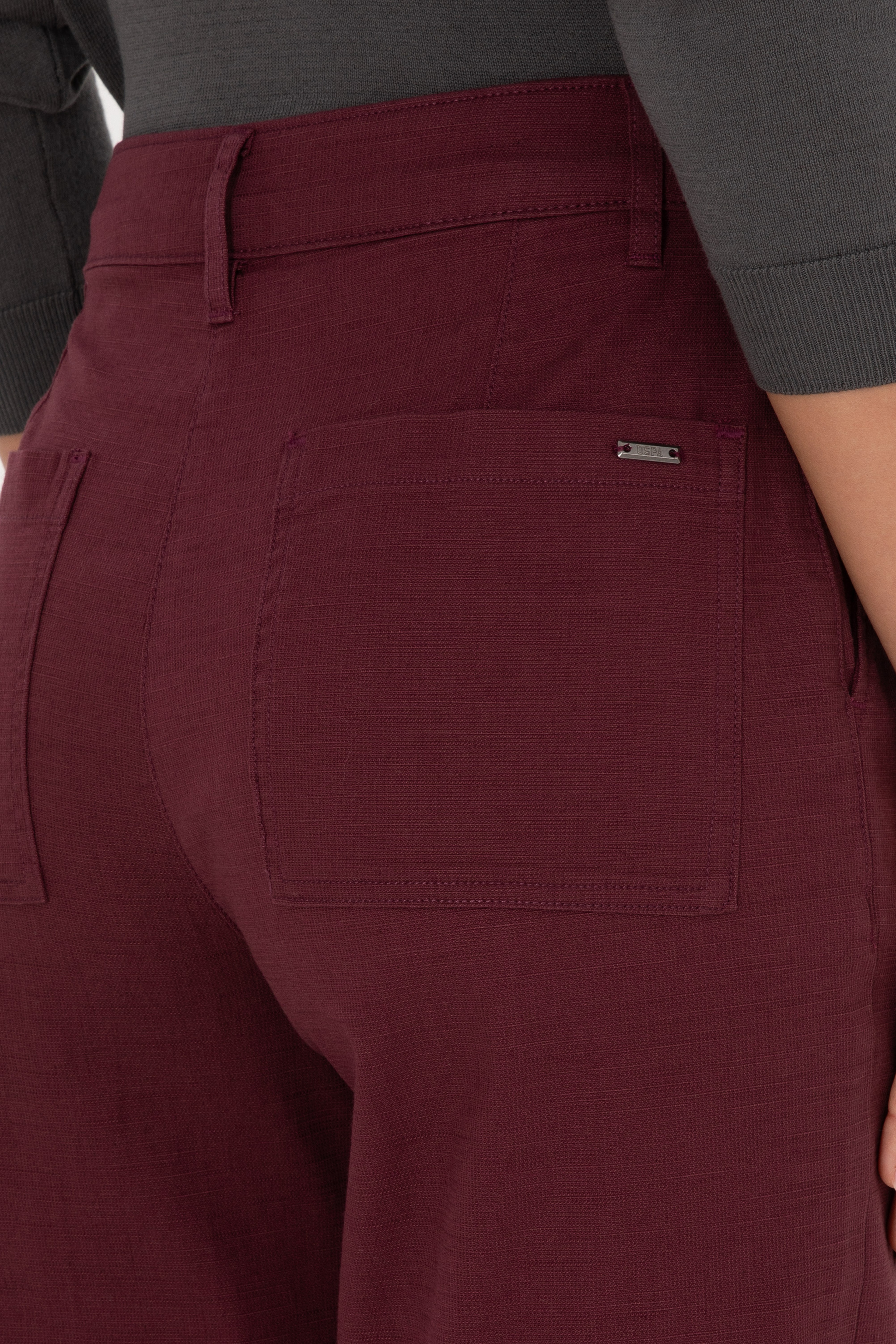Kadın Bordo Loose Fit Kanvas Pantolon - Image 6