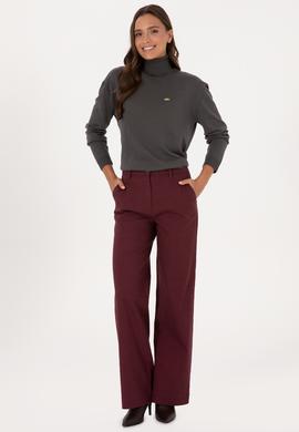 Kadın Bordo Loose Fit Kanvas Pantolon - 50316913014