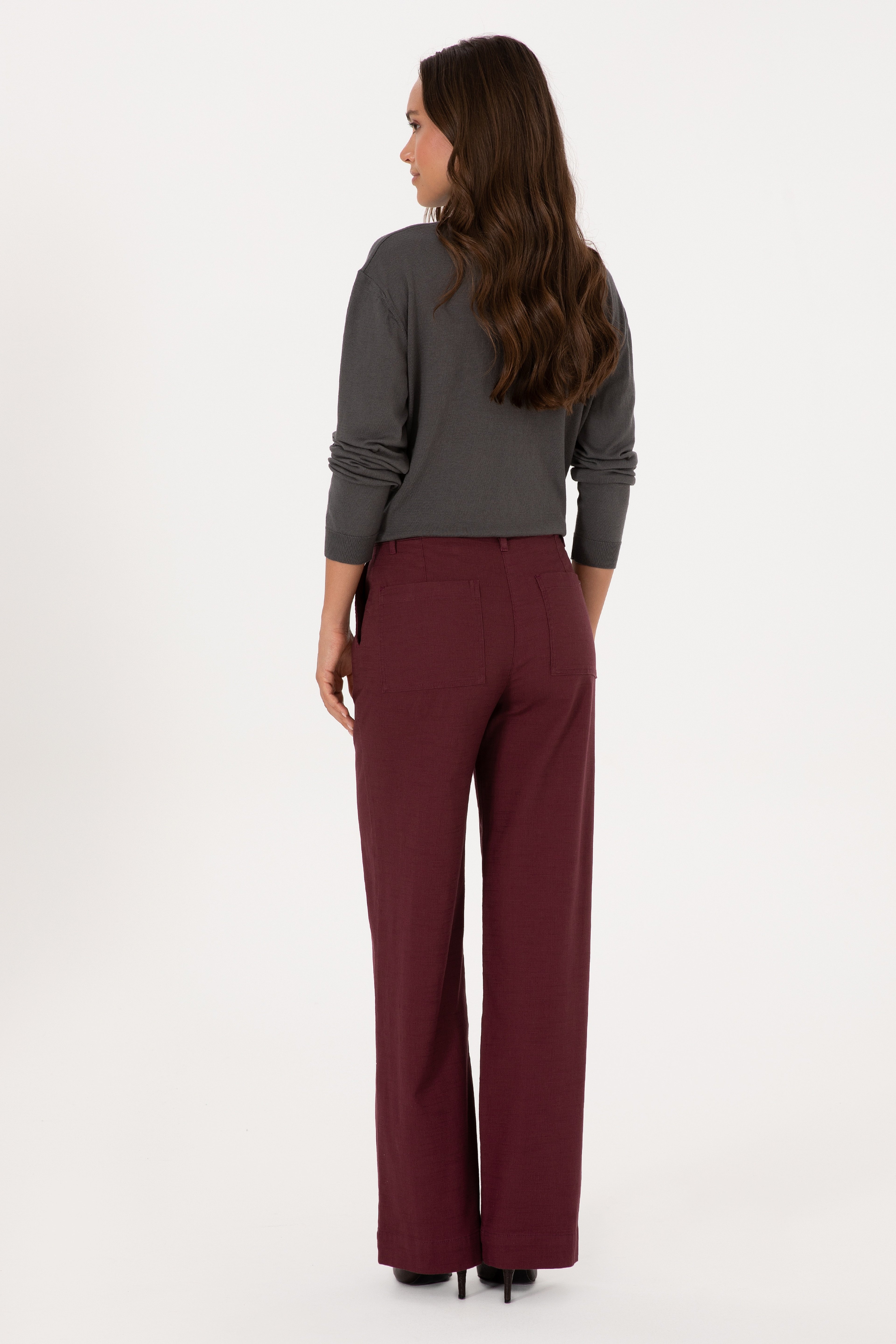 Kadın Bordo Loose Fit Kanvas Pantolon - Image 4