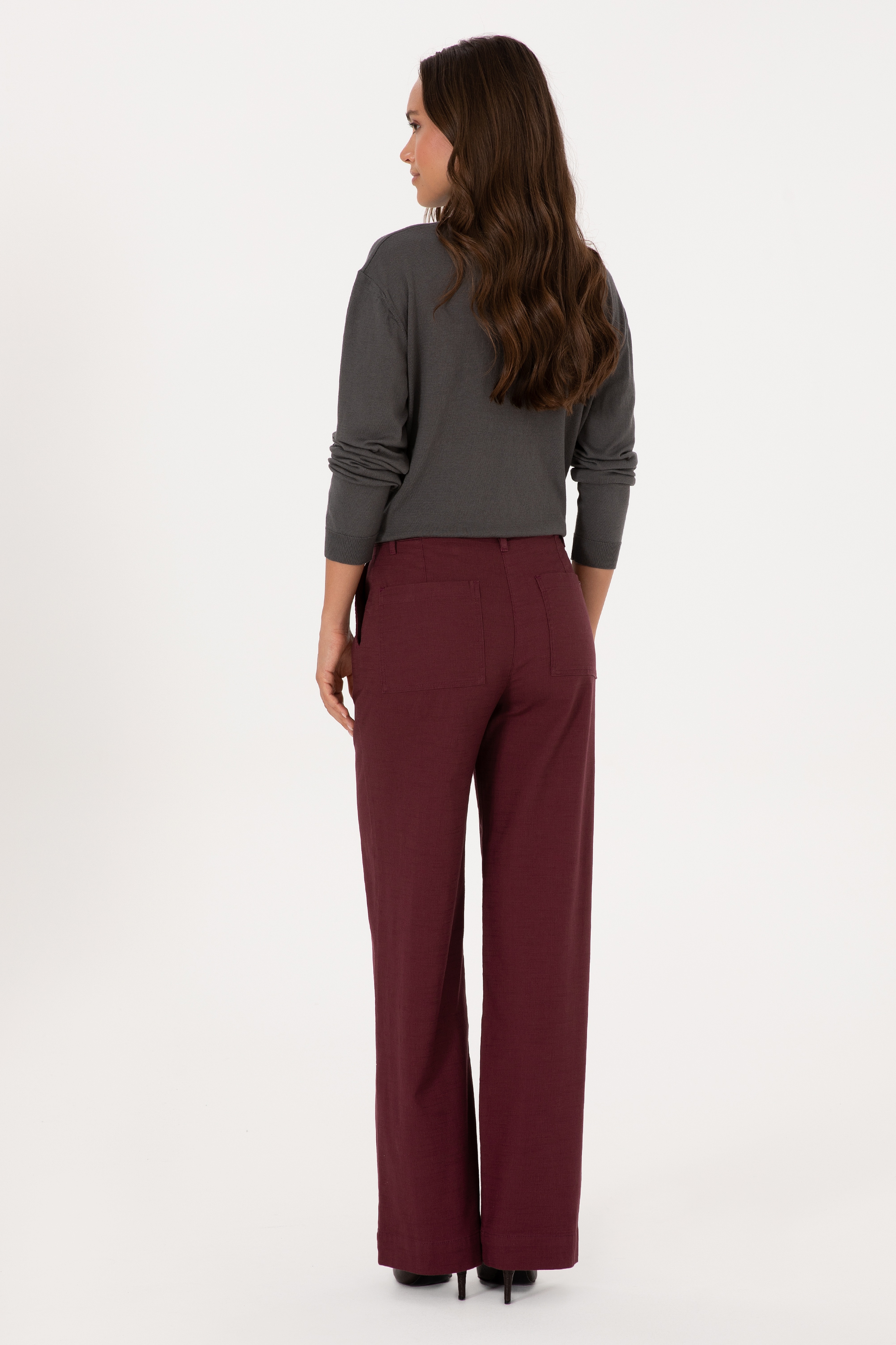 Kadın Bordo Loose Fit Kanvas Pantolon