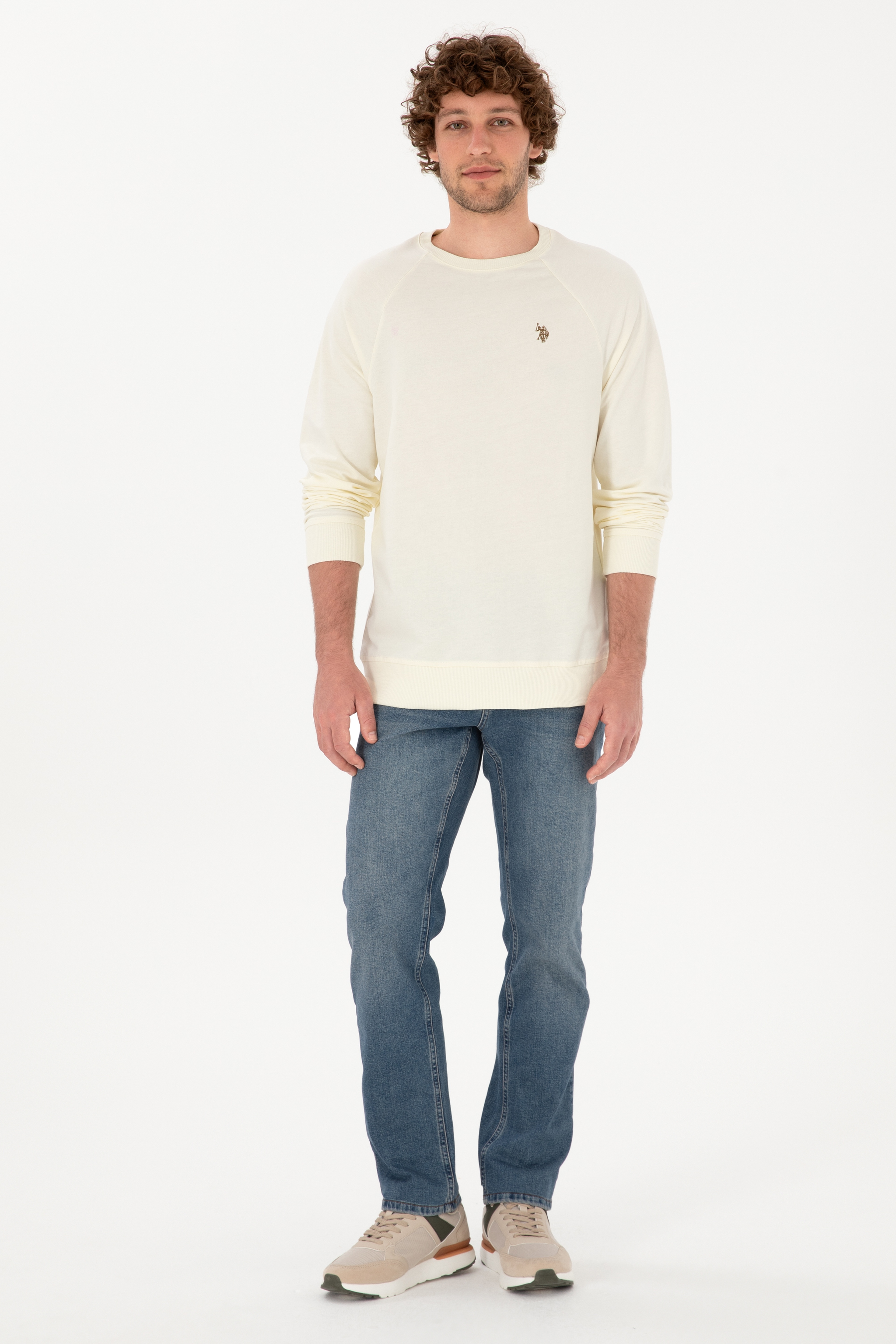 Erkek Regular Fit Bisiklet Yaka Krem İnce Basic Sweatshirt - Image 4