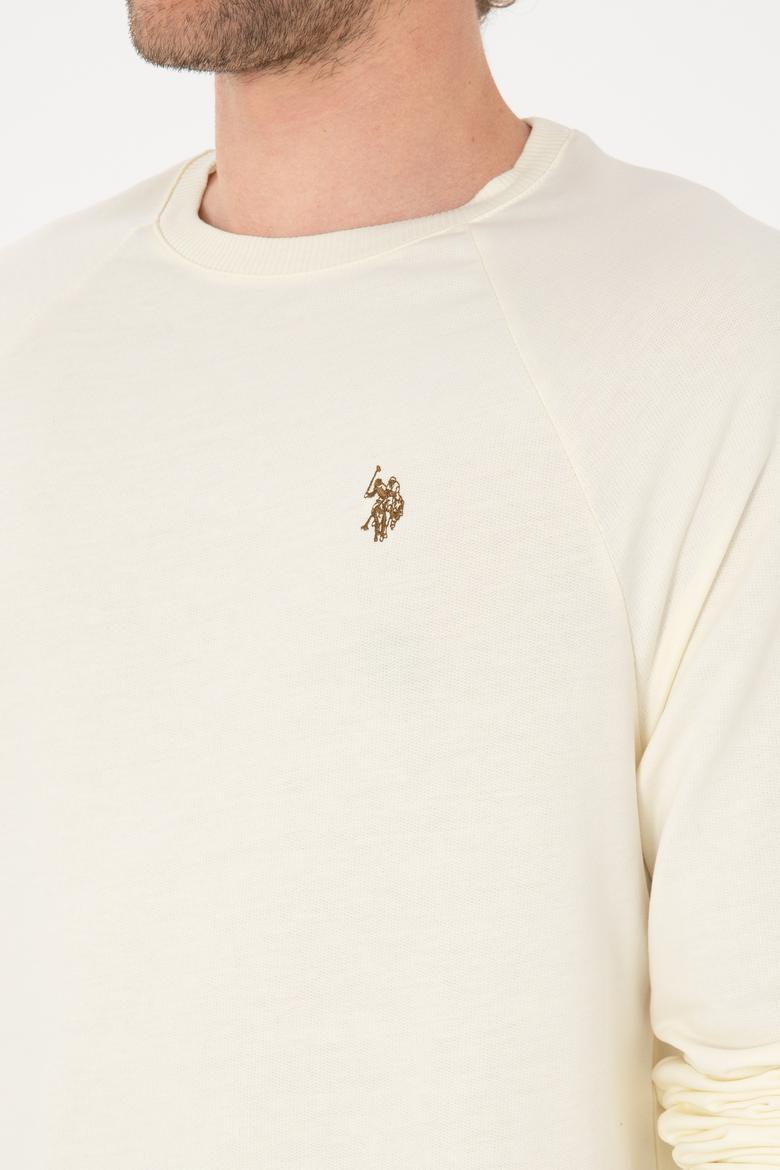 Erkek Regular Fit Bisiklet Yaka Krem İnce Basic Sweatshirt - 50313752067