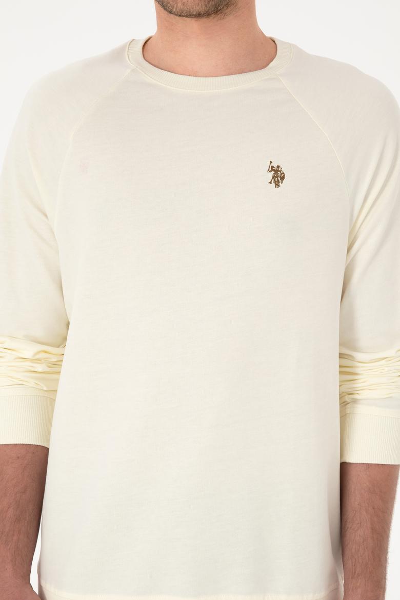 Erkek Regular Fit Bisiklet Yaka Krem İnce Basic Sweatshirt - 50313752067